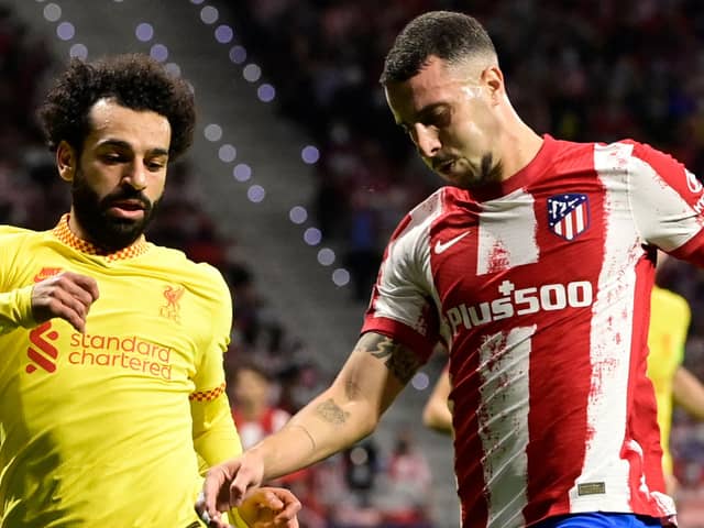 Mo Salah in action for Liverpool against Atletico Madrid’s Mario Hermoso. Picture: JAVIER SORIANO/AFP via Getty Images