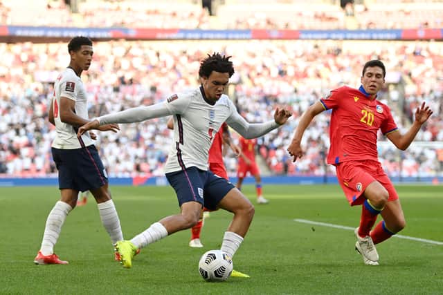 Trent Alexander-Arnold featured in midfield for England against Andorra in September. Picture: Shaun Botterill/Getty Images
