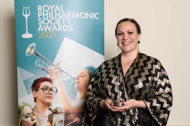 Jennifer Johnston with her Royal Philharmonic Society award.  Photo: Mark Allan 