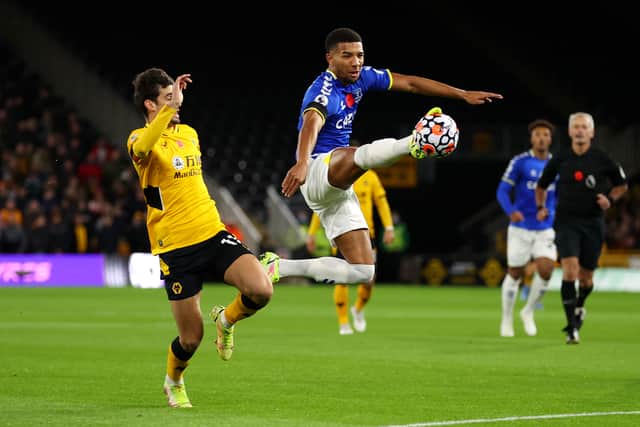 Everton defender Mason Holgate in action at Wolves. Picture: Catherine Ivill/Getty Images