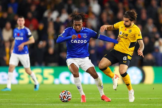 Alex Iwobi on the ball during Everton’s loss  at Wolves. Picture: Catherine Ivill/Getty Images