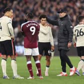Jurgen Klopp and Trent Alexander-Arnold congratulate West Ham United at the end of the game. Photo: Alex Pantling/Getty Images