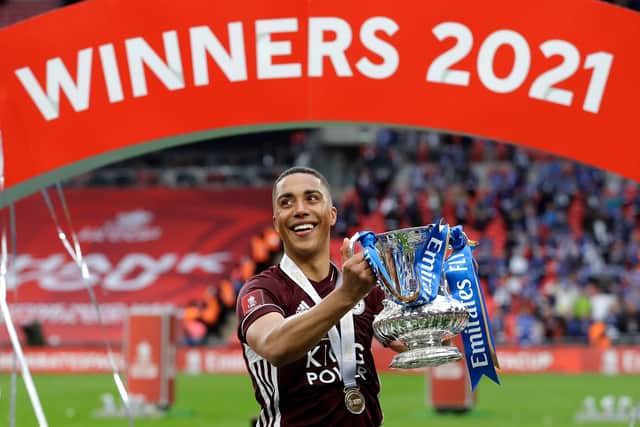 Youri Tielemans with the FA Cup for Leicester City 
