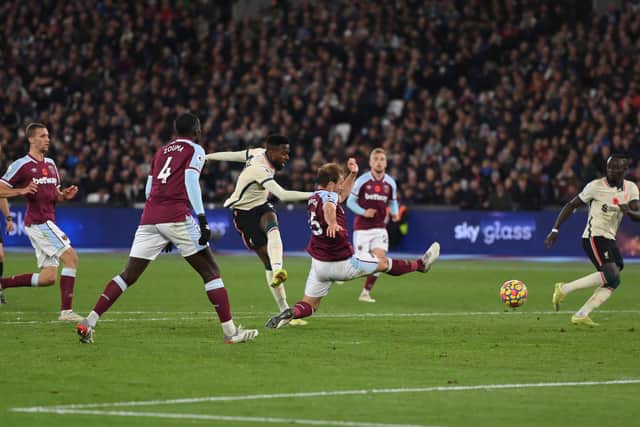 Divock Origi scored a consolation goal for Liverpool against West Ham. Picture: Mike Hewitt/Getty Images