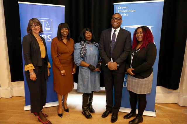 Crown Prosecution Service Chief Executive Rebecca Lawrence, Director of Legal Services Grace Ononiwu, Anthony Walker’s mum Gee Walker, original Anthony Walker scholar Nathan Miebai and Anthony’s sister Dominique Walker.  Image: CPS  