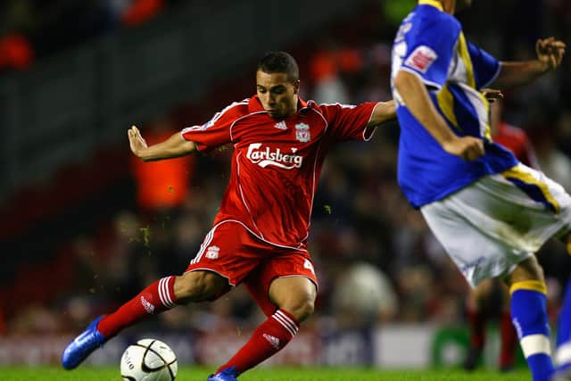 Nabil El Zhar scores for Liverpool against Cardiff in the Carling Cup in October 2007. Picture: Alex Livesey/Getty Images