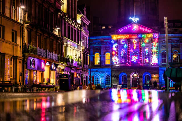 Liverpool Town Hall illuminated as part of the River of Light trail.  Image: @visitLiverpool/Twitter