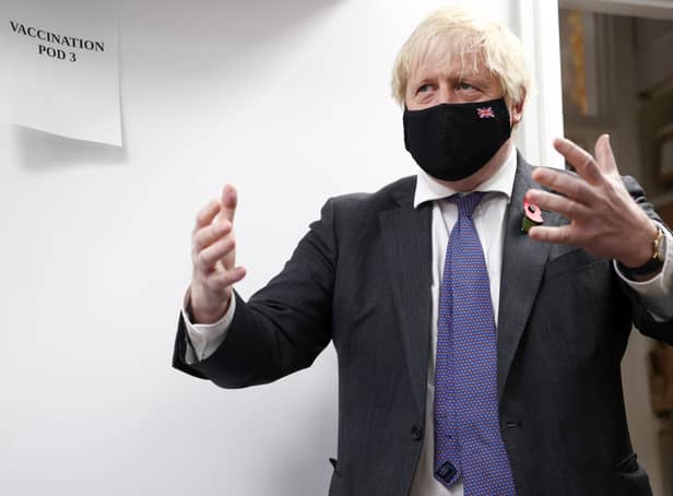 <p>The Prime Minister at a vaccination centre in Sidcup.</p>