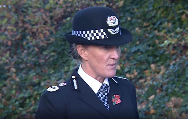 <p>Chief Constable Serena Kennedy speaking at a media conference.</p>