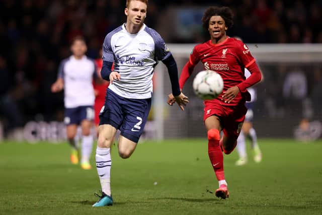 Sepp van den Berg in action for Preston against Liverpool in the Carabao Cup last month. Picture: Naomi Baker/Getty Images