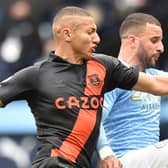 Everton’s Richarlison’s in action against Man City’s Kyle Walker. Picture:PETER POWELL/POOL/AFP via Getty Images