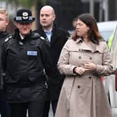 Mayor Joanne Anderson, Merseyside Police Chief Constable Serena Kennedy and Merseyside Police and Crime Commissioner Emily Spurrell. Photo: OLI SCARFF/AFP via Getty Images