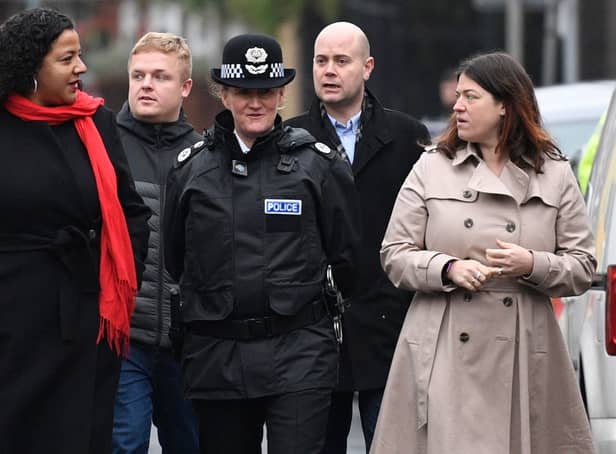 <p>Mayor Joanne Anderson, Merseyside Police Chief Constable Serena Kennedy and Merseyside Police and Crime Commissioner Emily Spurrell. Photo: OLI SCARFF/AFP via Getty Images</p>