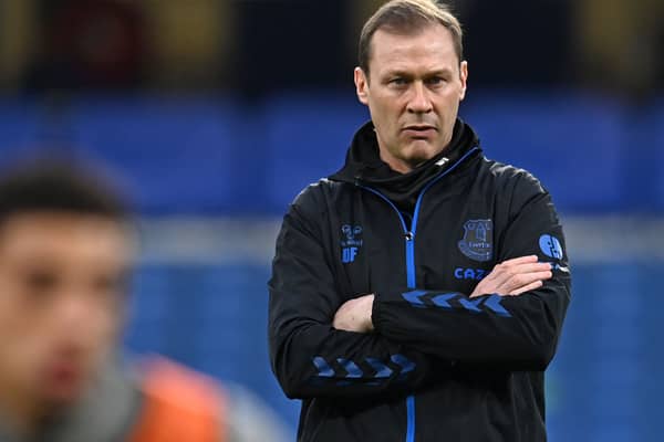 Everton assistant manager Duncan  Ferguson is pivotal to tying up a deal for Kerr Smith given his contacts in Scotland. Photo: GLYN KIRK/POOL/AFP via Getty Images