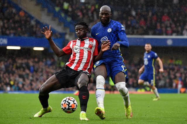 Mohammed Salisu battles Romelu Lukaku during Southampton’s 3-1 loss to leaders Chelsea. Picture:  JUSTIN TALLIS/AFP via Getty Images