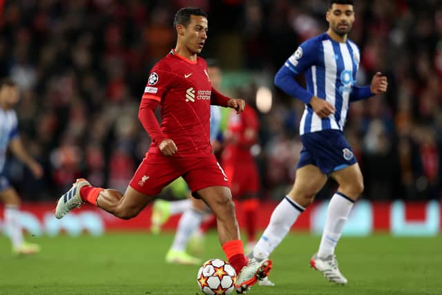 Thiago Alcanatara in possession during Liverpool’s defeat of Porto. Picture: Clive Brunskill/Getty Images