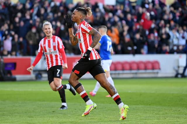 Ivan Toney celebrates scoring for Brentord against Everton. Picture: Justin Setterfield/Getty Image