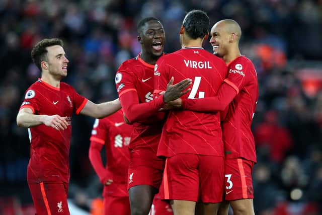 Liverpool celebrate during their victory over Southampton. Picture: Alex Livesey/Getty Images