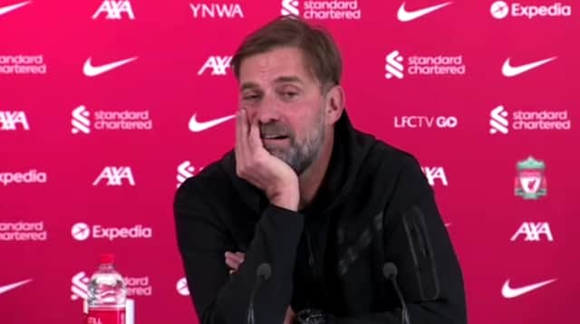 <p>Liverpool manager Jurgen Klopp during his pre-Wolves press conference</p>