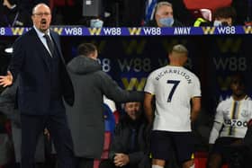 Richarlison leaves the pitch after being substituted off by Everton’s Spanish manager Rafael Beni­tez. Photo: DANIEL LEAL/AFP via Getty Images