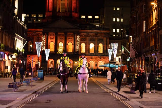 Calendar photo of Merseyside Mounted Police with outside Liverpool Town Hall. Image: Merseyside Police