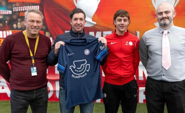 <p>Paul Mountford from the Merseyside Road Safety Partnership, Robbie Fowler, competition winner Billy Eaglestone and Stuart Rigby from The Driving Academy. Credit: Dan Bently Photography</p>