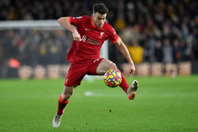 Diogo Jota in possession for Liverpool against Wolves. Picture: JUSTIN TALLIS/AFP via Getty Image