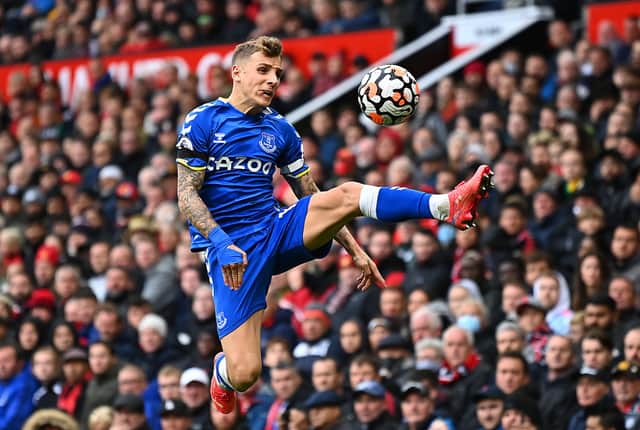 <p>Lucas Digne of Everton. (Photo by Clive Mason/Getty Images)</p>