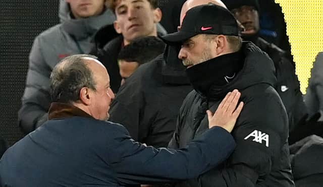 Everton manager Rafa Benitez and Liverpool boss Jurgen Klopp. Picture: PAUL ELLIS/AFP via Getty Images