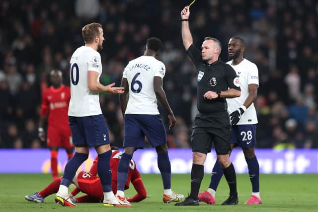 Harry Kane was only given a yellow card for his lunge on Andy Robertson. Picture: Alex Pantling/Getty Images