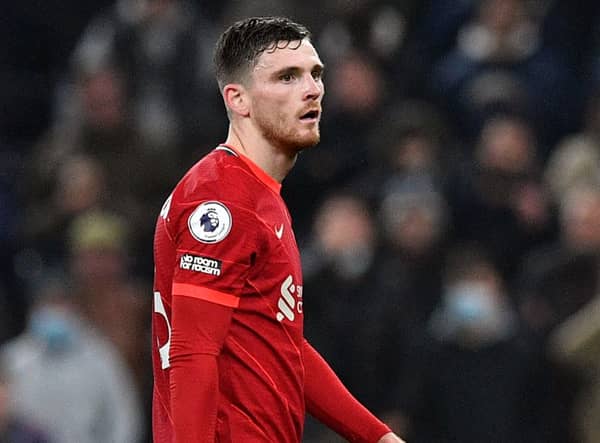 Andy Robertson was sent off in Liverpool’s 2-2 draw with Tottenham. Picture: JUSTIN TALLIS/AFP via Getty Images