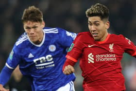 Liverpool striker Roberto Firmino in action against Leicester. Picture: Naomi Baker/Getty Images