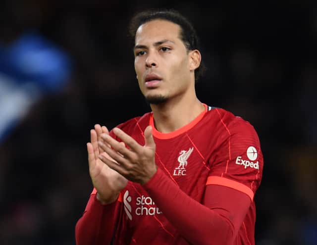 Virgil van Dijk applauds the fans after Liverpool’s 2-2 draw with Chelsea. Picture: John Powell/Liverpool FC via Getty Images