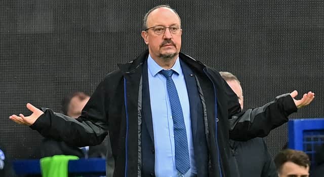 Rafa Benitez gestures on the touchline during Everton’s loss to Brighton. Picture: PAUL ELLIS/AFP via Getty Images