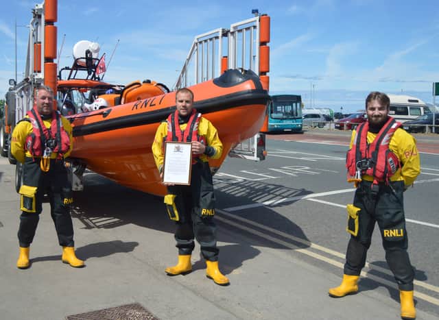 <p>Some of the New Brighton RNLI crew who have been recognised for their actions. From L-R Mark Harding, Mike Stannard, Thomas McGinn</p>