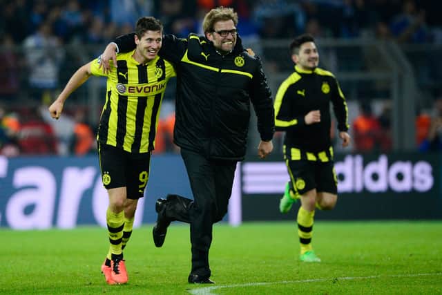 Robert Lewandowski and Jurgen Klopp during their time at Borussia Dortmund. Picture: JOHN MACDOUGALL/AFP via Getty Images