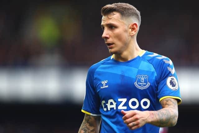 Lucas Digne of Everton looks on during the Premier League match (Photo by Chloe Knott - Danehouse/Getty Images)