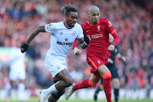 Fabinho battles Ivan Toney during Liverpool’s 3-0 win over Brentford. Picture:  Michael Regan/Getty Images