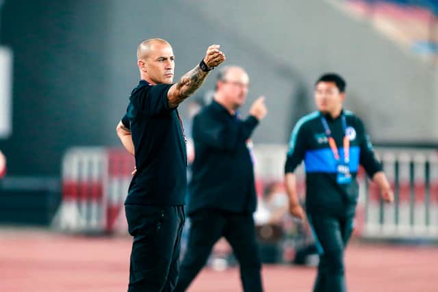 Fabio Cannavaro on the touchline while in charge of Guangzhou Evergrande. Picture: STR/AFP via Getty Images