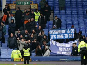 Everton fans protest after their 1-0 loss to Aston Villa. Picture: Jan Kruger/Getty Images