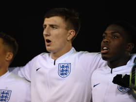 Billy Crellin, centre, on England youth duty. Picture: Harriet Lander/Getty Images