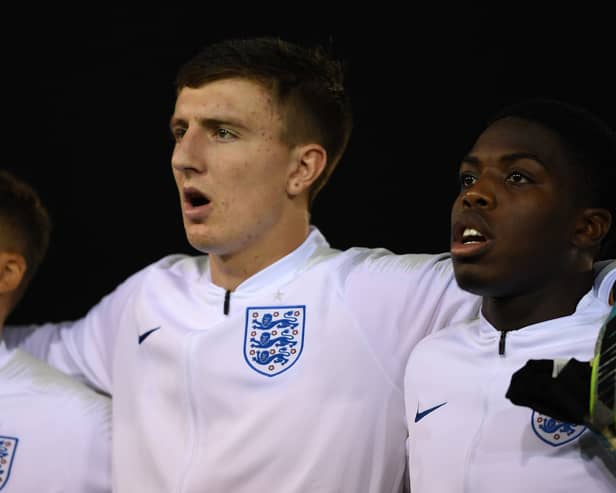 Billy Crellin, centre, on England youth duty. Picture: Harriet Lander/Getty Images