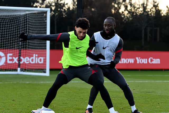 Alex Oxlade-Chamberlain and Naby Keita. Picture: Andrew Powell/Liverpool FC via Getty Images