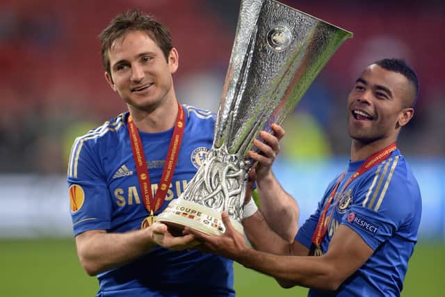 Frank Lampard and Ashley Cole lift the Europa League trophy during their playing days at Chelsea. Photo: Michael Regan/Getty Images