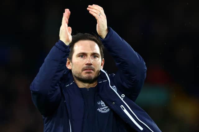 Frank Lampard celebrates Everton’s victory over Brentford. Picture: Clive Brunskill/Getty Images