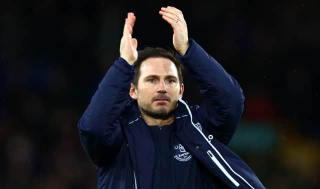 Frank Lampard celebrates Everton’s victory over Brentford. Picture: Clive Brunskill/Getty Images