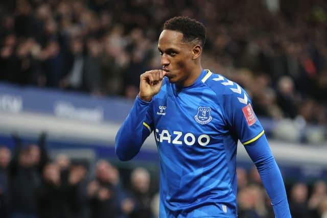 Yerry Mina celebrates netting against Brentford. Picture: Clive Brunskill/Getty Images