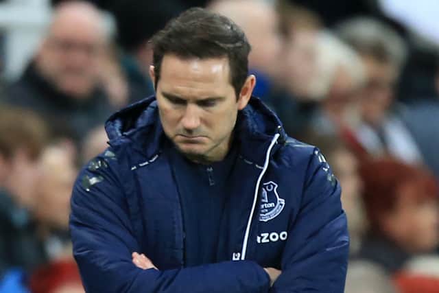 A frustrated Frank Lampard during Everton’s 3-1 loss to Newcastle. Picture: LINDSEY PARNABY/AFP via Getty Images