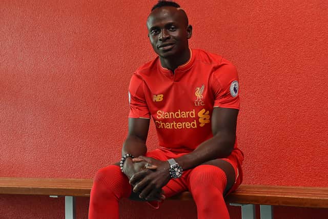Sadio Mane signs for Liverpool in 2016. Photo: Andrew Powell/Liverpool FC via Getty Images