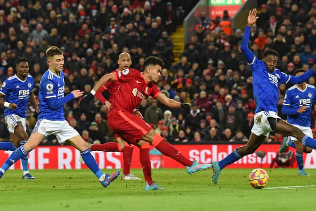 Luis Diaz had four shots on goal for Liverpool against Leicester. Picture: John Powell/Liverpool FC via Getty Images)